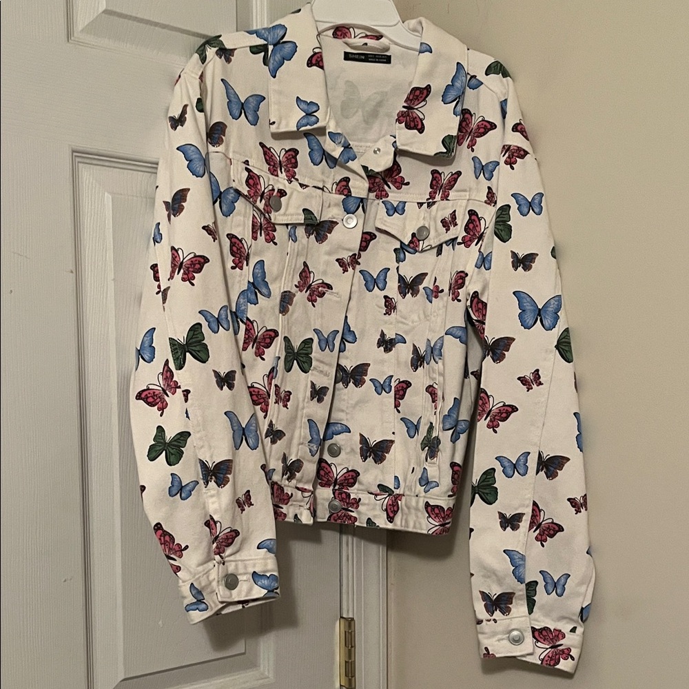 Butterfly Print Jean Jacket
